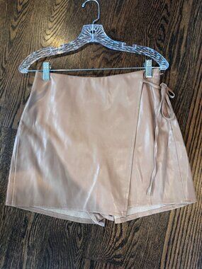 Bluivy Faux Leather Wrap Skort S Taupe Nude High Waist Mini